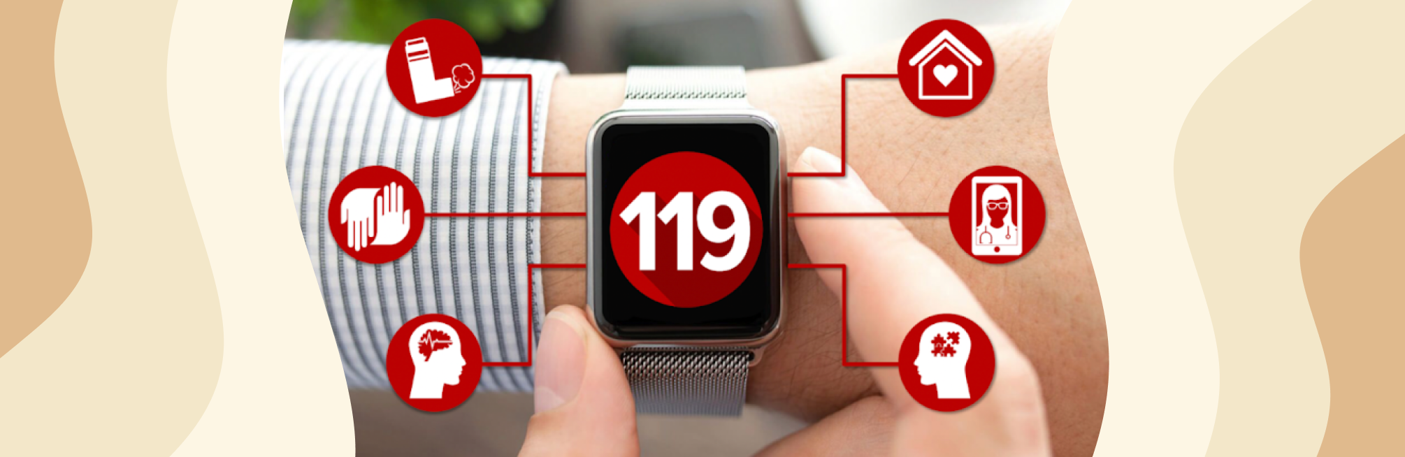 Mockup of 1 1 9 service being used on a smartwatch.