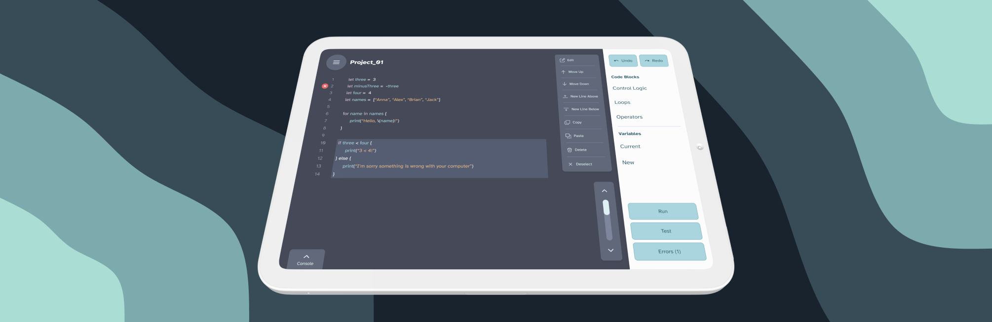 Mockup of Handicode being used on a tablet.